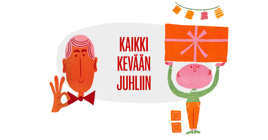 Juhlavia piirroskuvituksia ja teksti Kaikki kevään juhliin