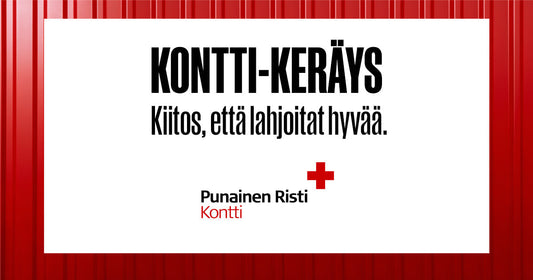 Kuvassa teksti: Kontti-keräys. Kiitos, että lahjoitat hyvää. Alla logo.