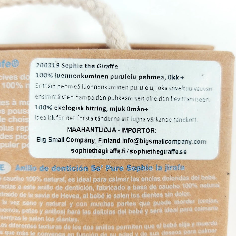 Sophie the Giraffe luonnonkuminen purulelu pehmeä