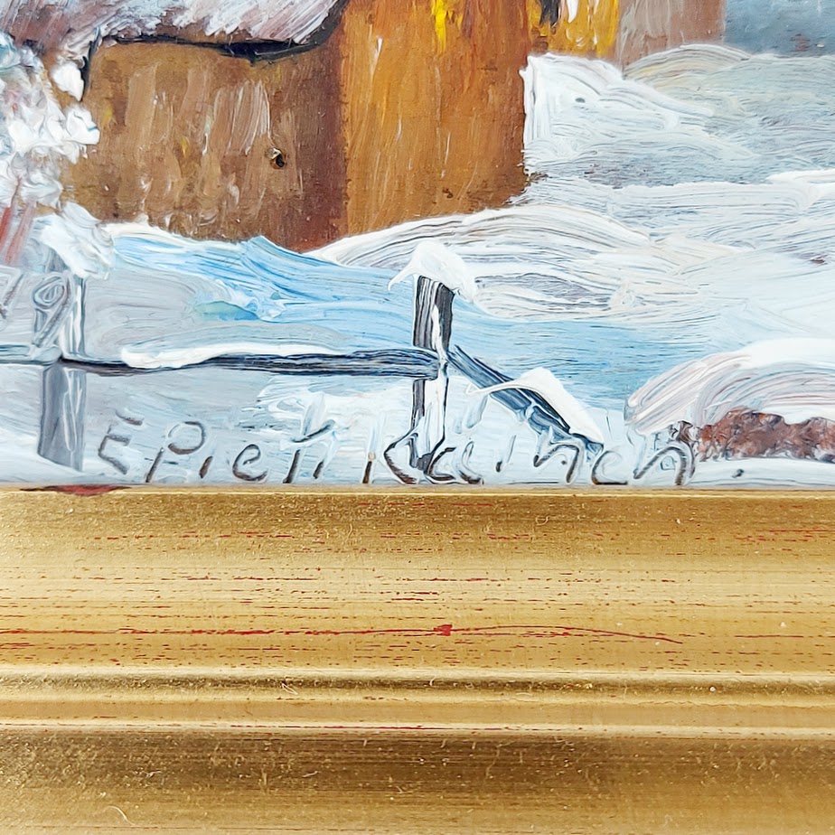 E. Pitkänen miniatyyri öljyvärimaalaus 1979