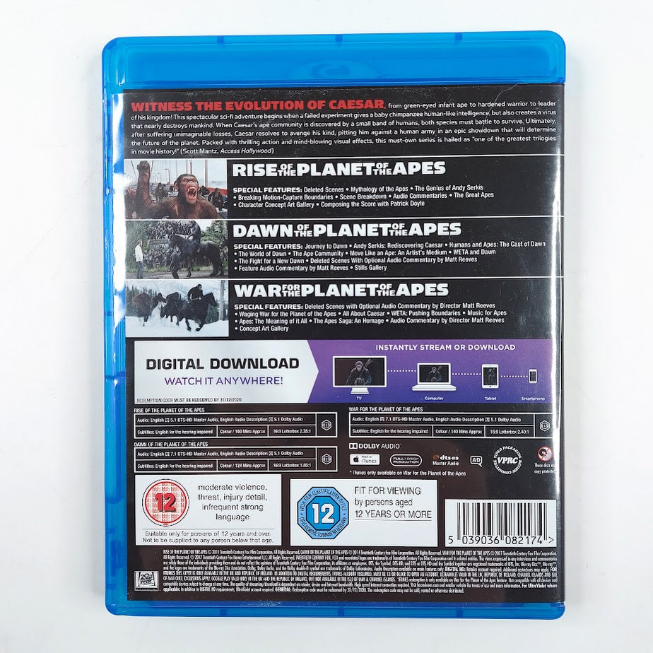 Planet of the Apes trilogy Blu-Ray + Digital