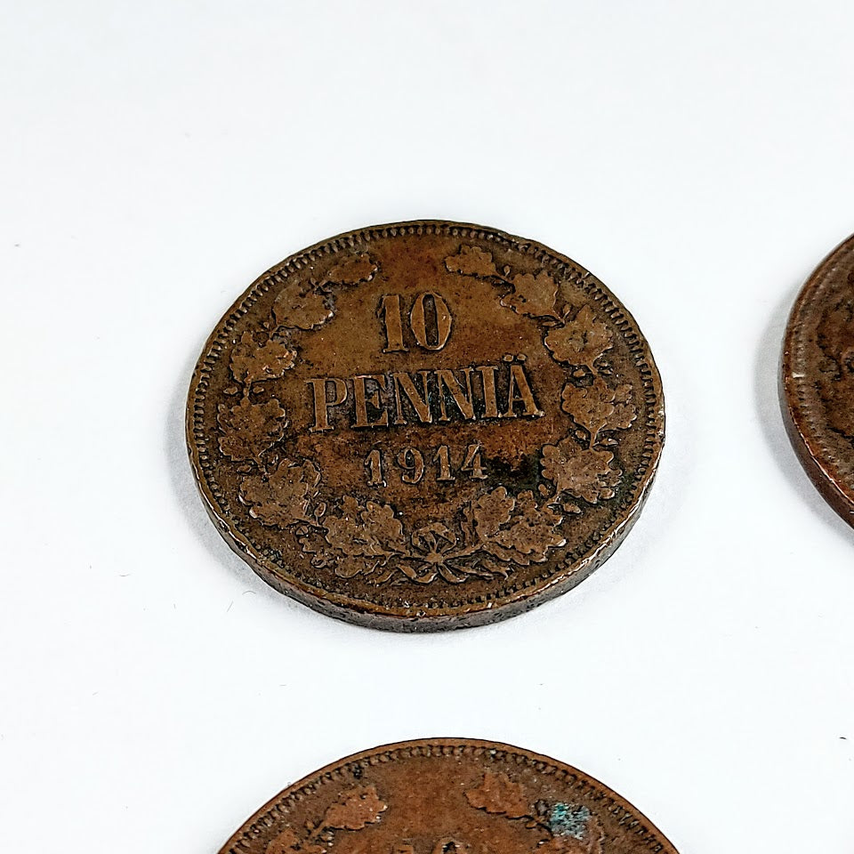 Suomen suuriruhtinaskunta 10 penniä 1914 ja 1915 4 kpl