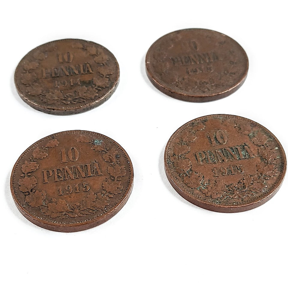 Suomen suuriruhtinaskunta 10 penniä 1914 ja 1915 4 kpl
