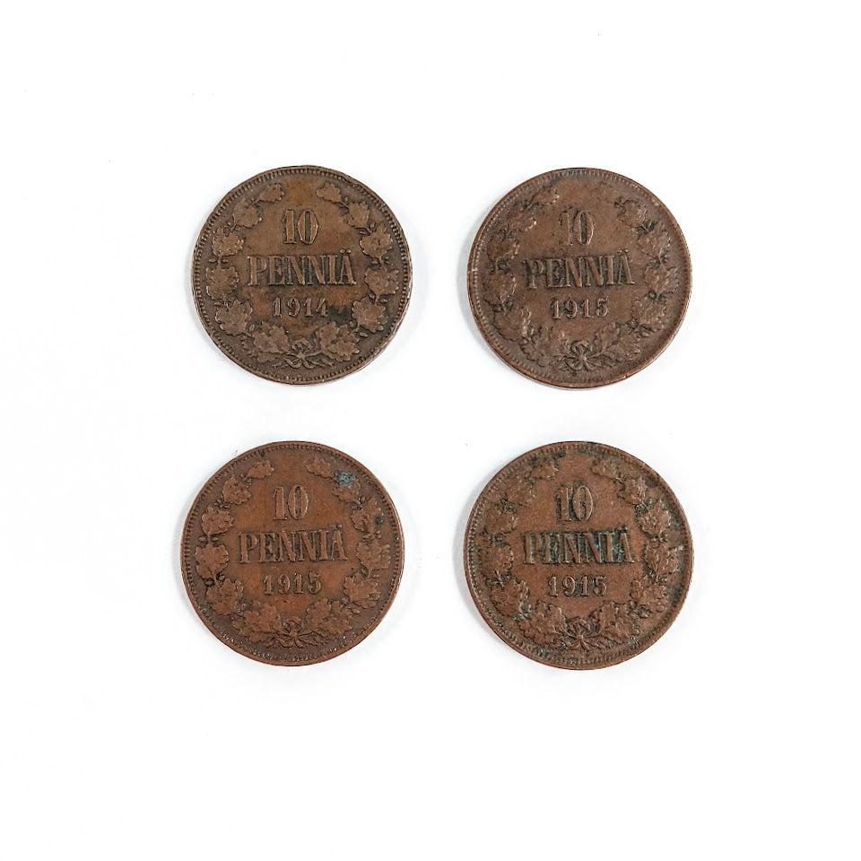 Suomen suuriruhtinaskunta 10 penniä 1914 ja 1915 4 kpl