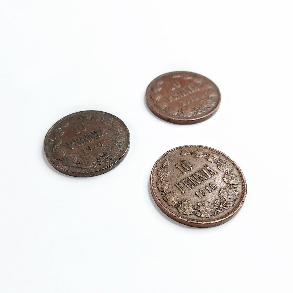 Suomen suuriruhtinaskunta 10 penniä 1916 3 kpl