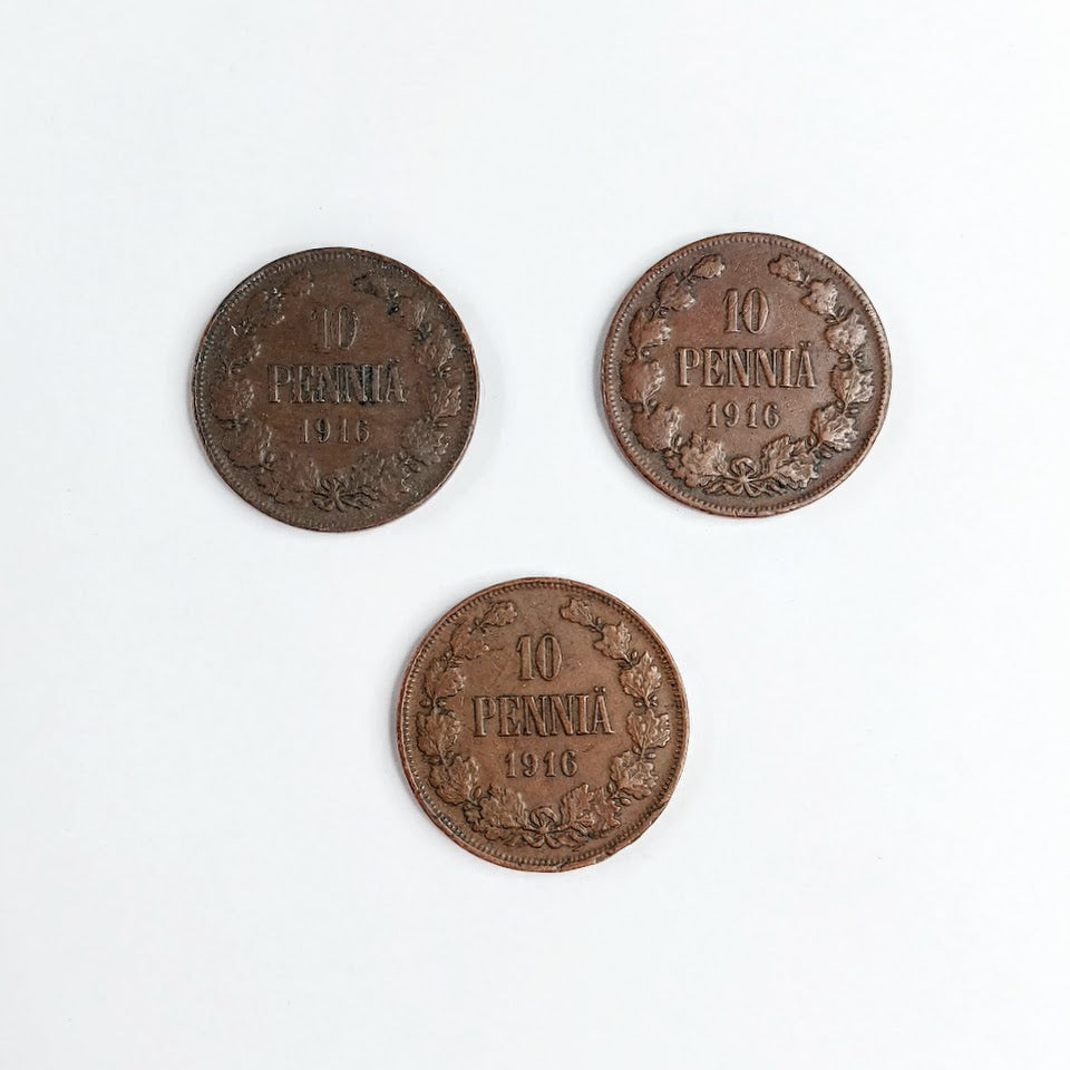Suomen suuriruhtinaskunta 10 penniä 1916 3 kpl