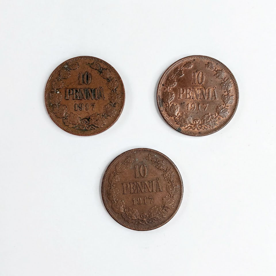 Suomen suuriruhtinaskunta 10 penniä 1917 3 kpl