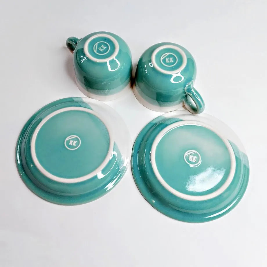 Kultakeramiikka kahvikuppi ja lautanen 2 kpl 4 osaa