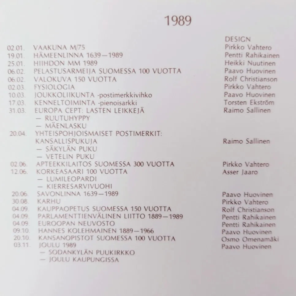 Suomen postimerkit 1989