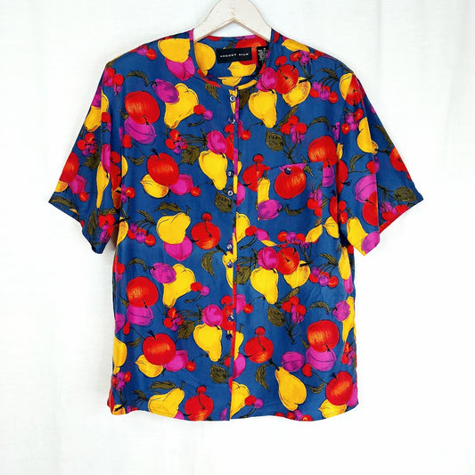 August Silk vintage lyhythihainen silkkipusero koko M