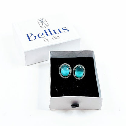 Oval aqua nappikorvakorut Bellus By Bia