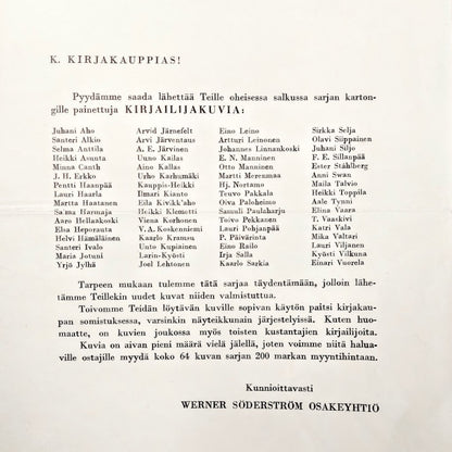 Werner Söderström Osakeyhtiö Kirjailijakuvia kansio