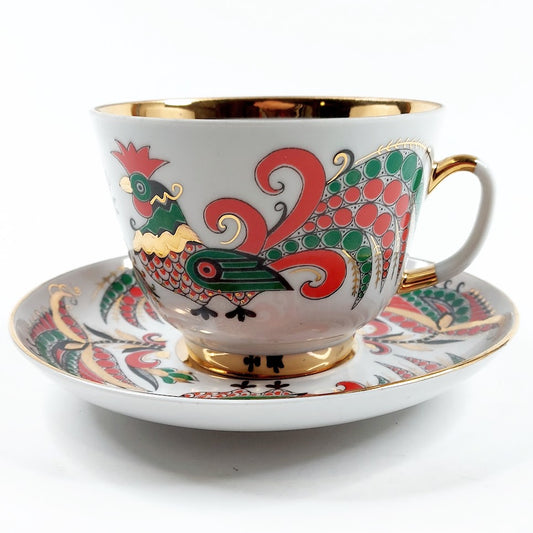 Lomonosov Kaksi Kukkoa teekuppisetti 2 osaa