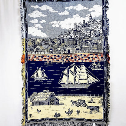 Maalaiskylä ja purjelaivat torkkupeitto 100x150 cm