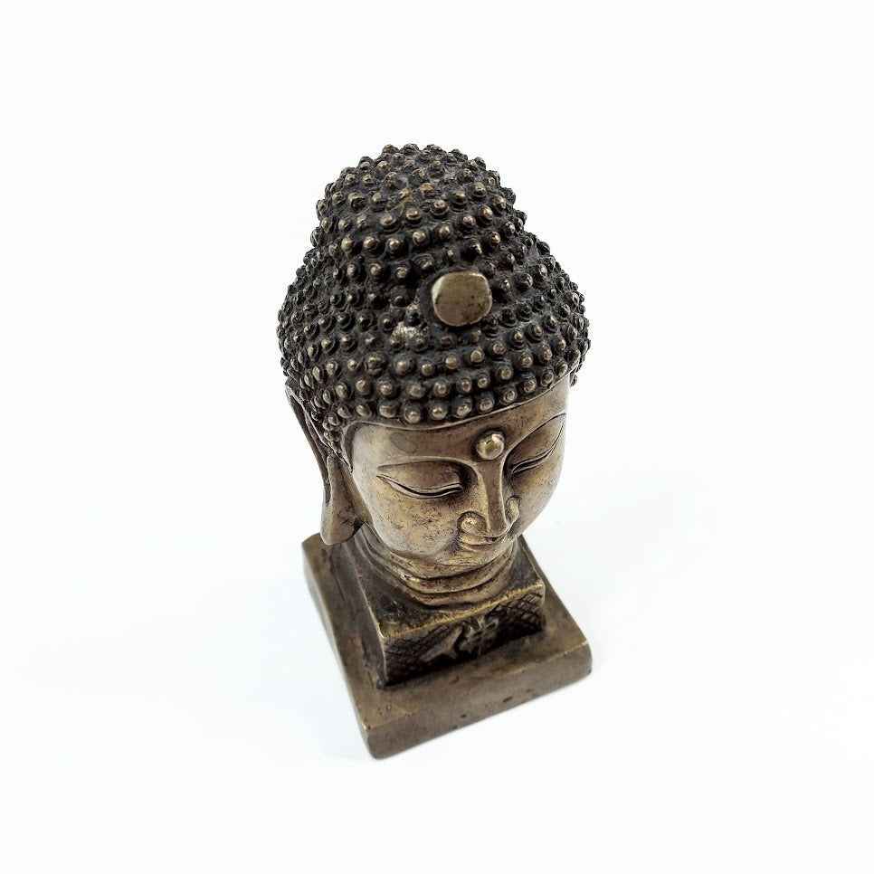 Messinkinen Buddhan pää patsas 16,5 cm