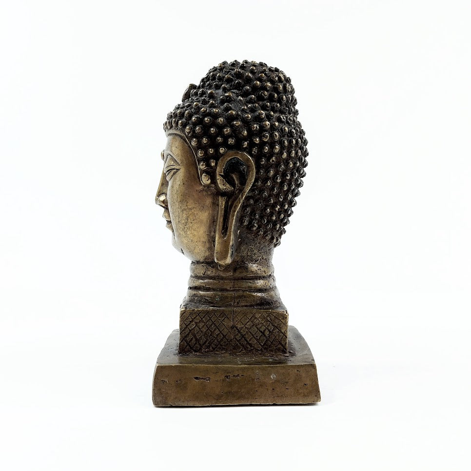 Messinkinen Buddhan pää patsas 16,5 cm