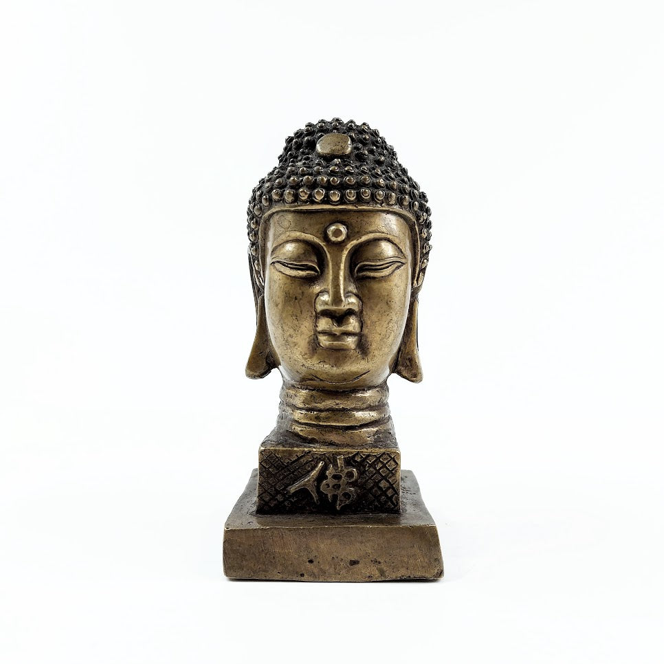 Messinkinen Buddhan pää patsas 16,5 cm