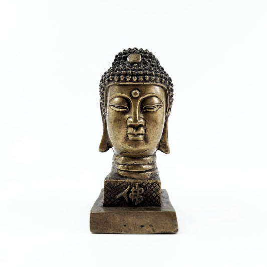Messinkinen Buddhan pää patsas 16,5 cm