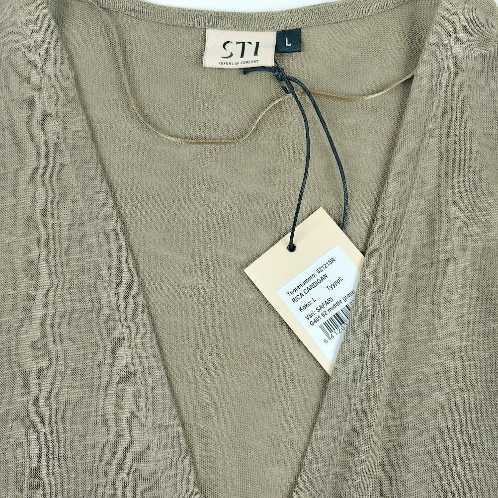 S.T.I Rica Cardigan pitkä pellavaneuletakki koko L