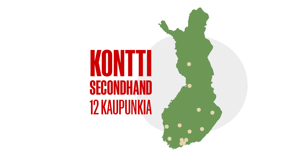 Suomen kartta, johon on merkitty 12 Kontti-paikkakuntaa pienillä palloilla.
