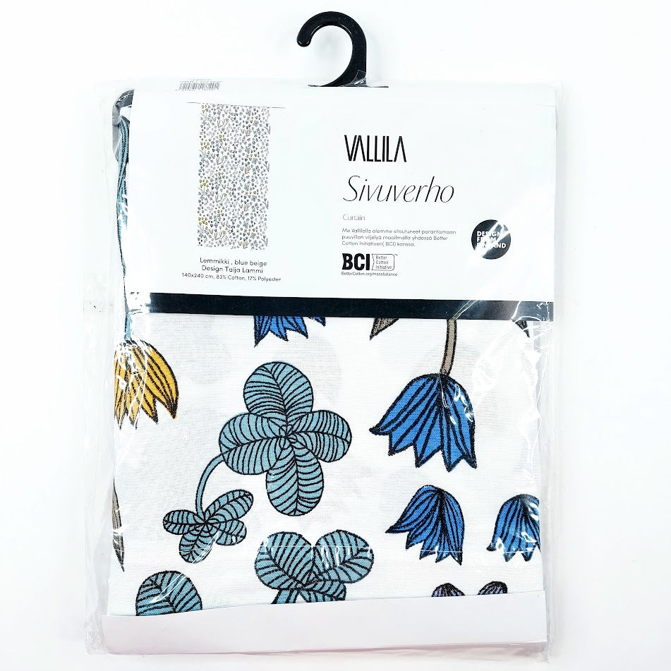 Vallila Lemmikki blue beige sivuverho 140x240 cm