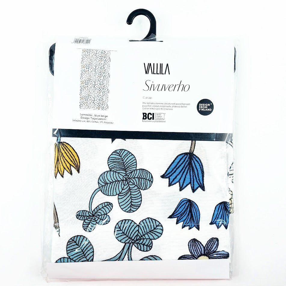 Vallila Lemmikki blue beige sivuverho 140x240 cm