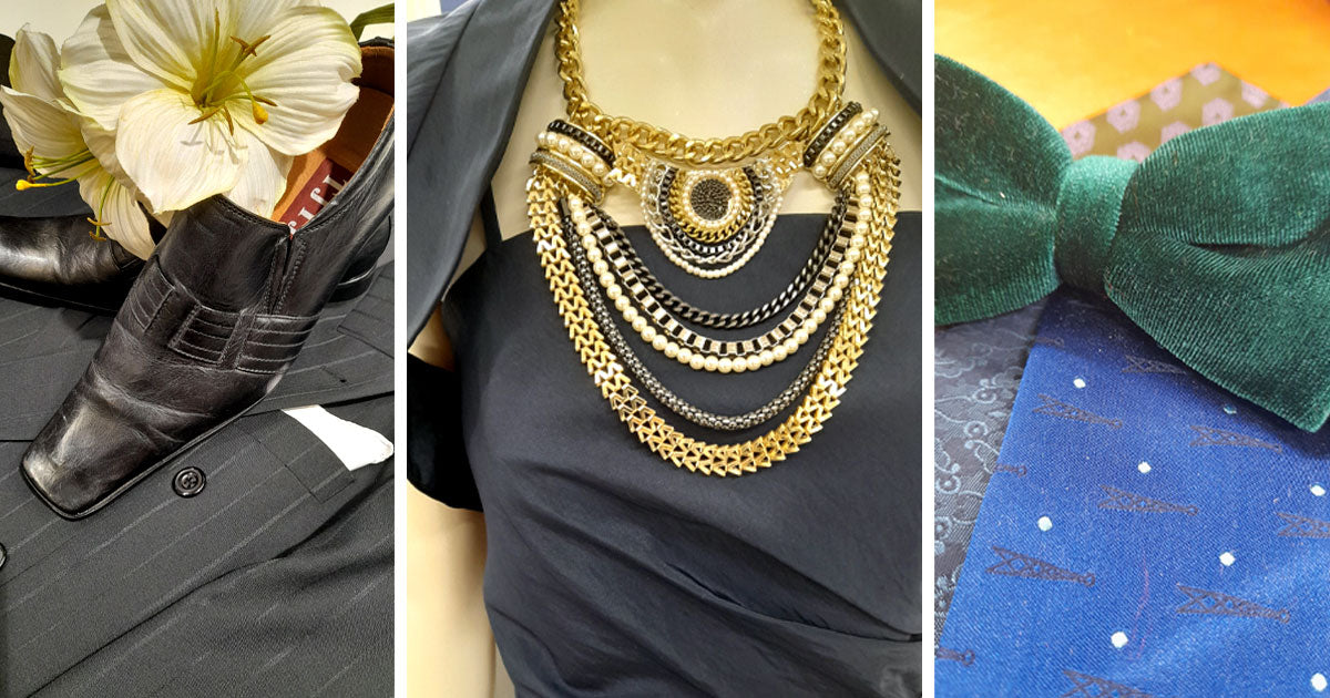 Kollaasi: erilaisia vanhojentansseihin sopivia asusteita. 