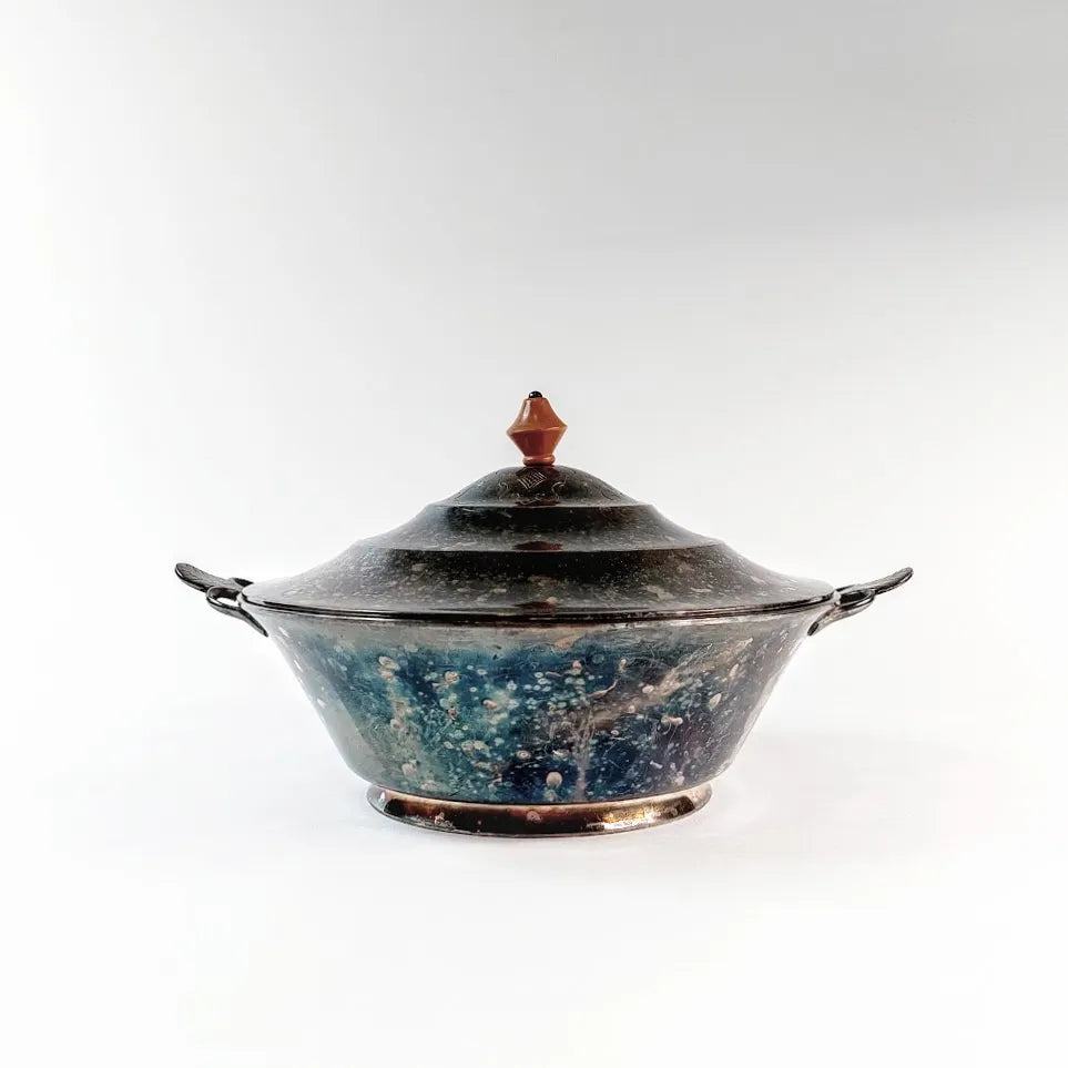 GAB hopeoitu kannellinen art deco kulho 20,5 cm