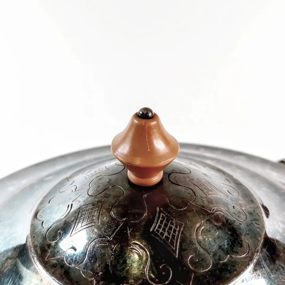GAB hopeoitu kannellinen art deco kulho 20,5 cm