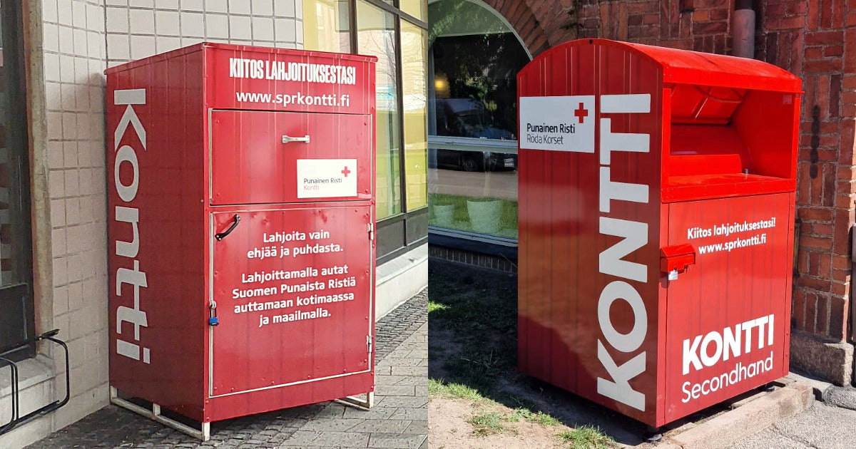 Kaksi erilaista Kontin keräyslaatikkoa.