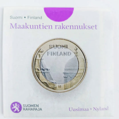 Maakuntien rakennukset 5 euron kolikko Uusimaa ( UNC )