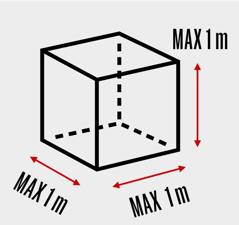 Pienkalusteiden maksimimitat: 1 x 1 x 1 metriä.